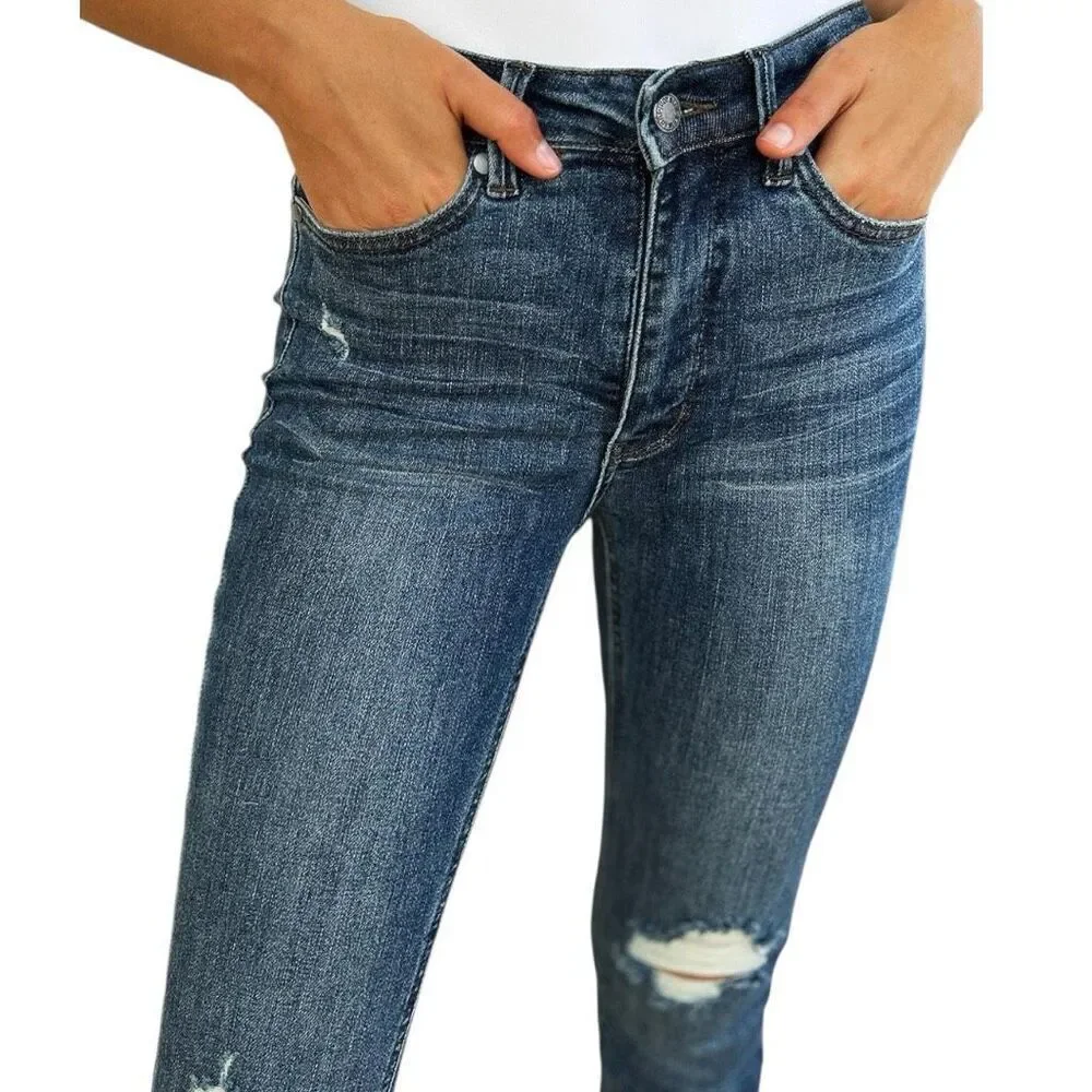 Judy Blue Mid Rise Distressed Slim Stretch Skinny Jeans Dark Wash – NWT